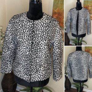 Ann Taylor Leopard Collarless 3/4 Sleeve Blazer